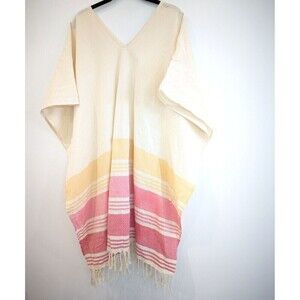 Tribe Alive Poncho Womens One Size Cream Fringe Cotton Boho Hippie Southwestern